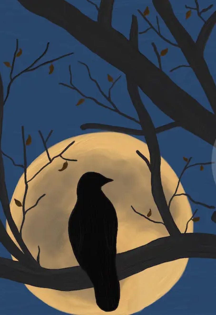 "Midnight Bird of Prey" by JJ Ashton - Digital oil painting of a bird of prey on winter branches. 