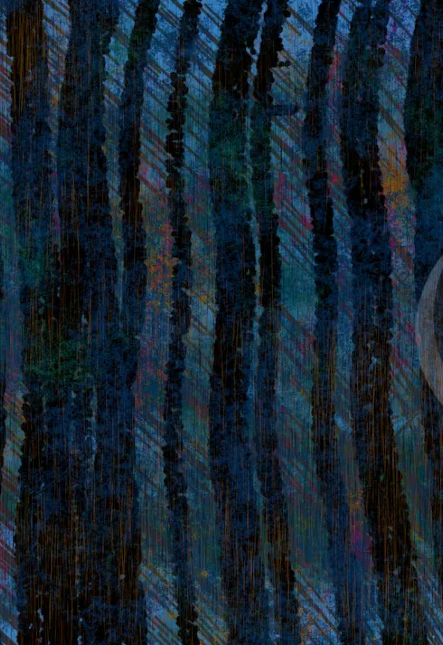 "Forest" by JJ Ashton - Abstract Painting of the silhouetted trunks of an Aspen style cluster of trees. 
