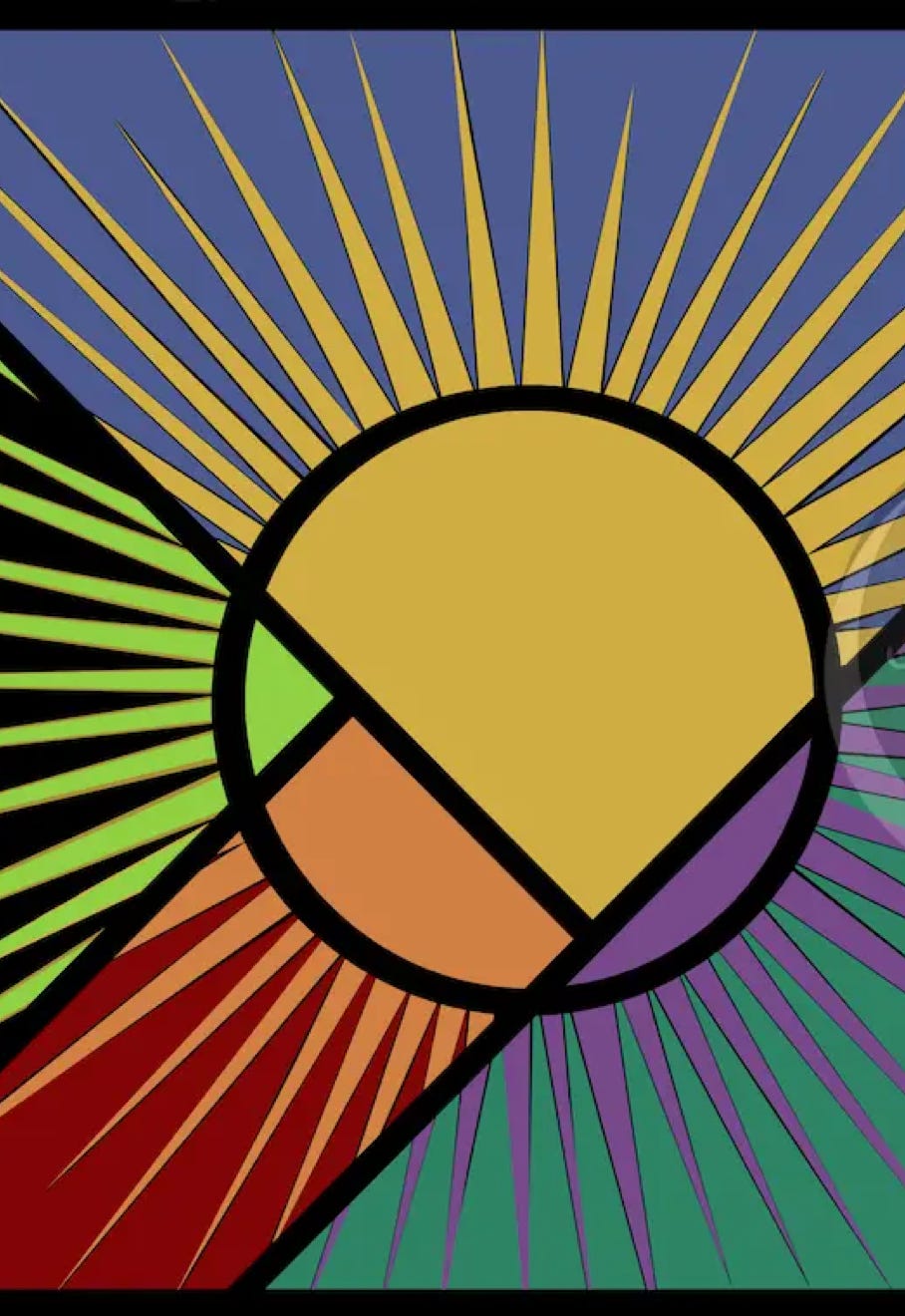 "Stained Sunny" by JJ Ashton - Digital, mixed media, stained glass style painting of the sun.